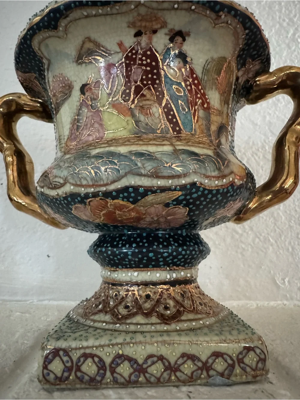 Vintage Japanese Satsuma-style ceramic urn / vase